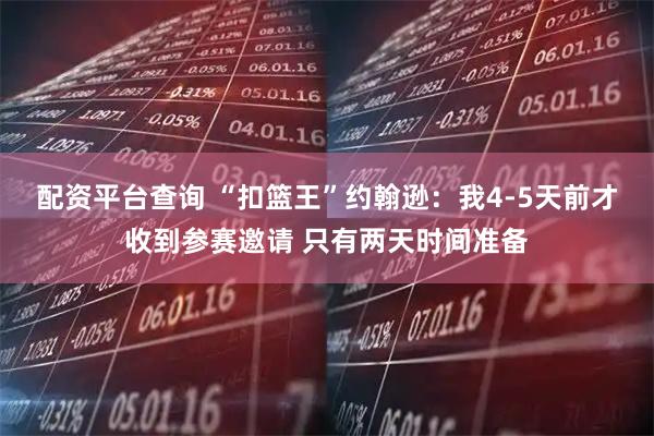 配资平台查询 “扣篮王”约翰逊：我4-5天前才收到参赛邀请 只有两天时间准备